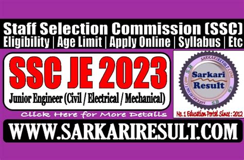 examsarkariresult.info 2023|SSC Junior Engineer JE Final Result 2023 for 1324 Post.